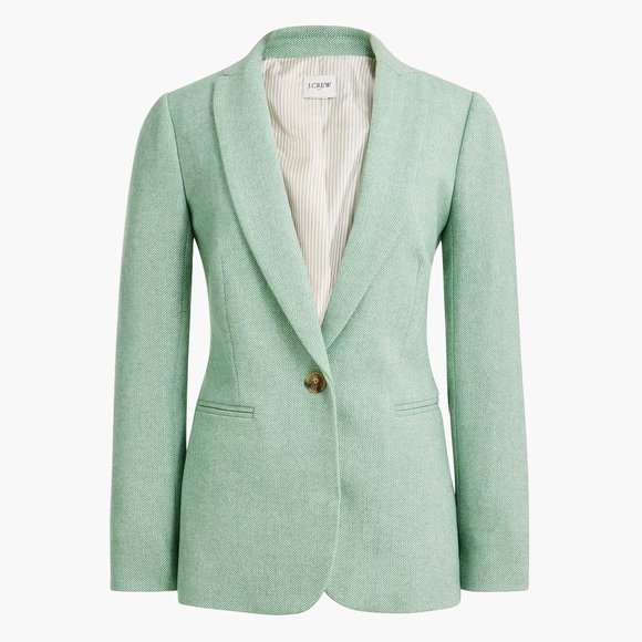 NWT-10-J.CrewFactory Herringbone wool-blend Holland blazer Mountain Laurel Ivory